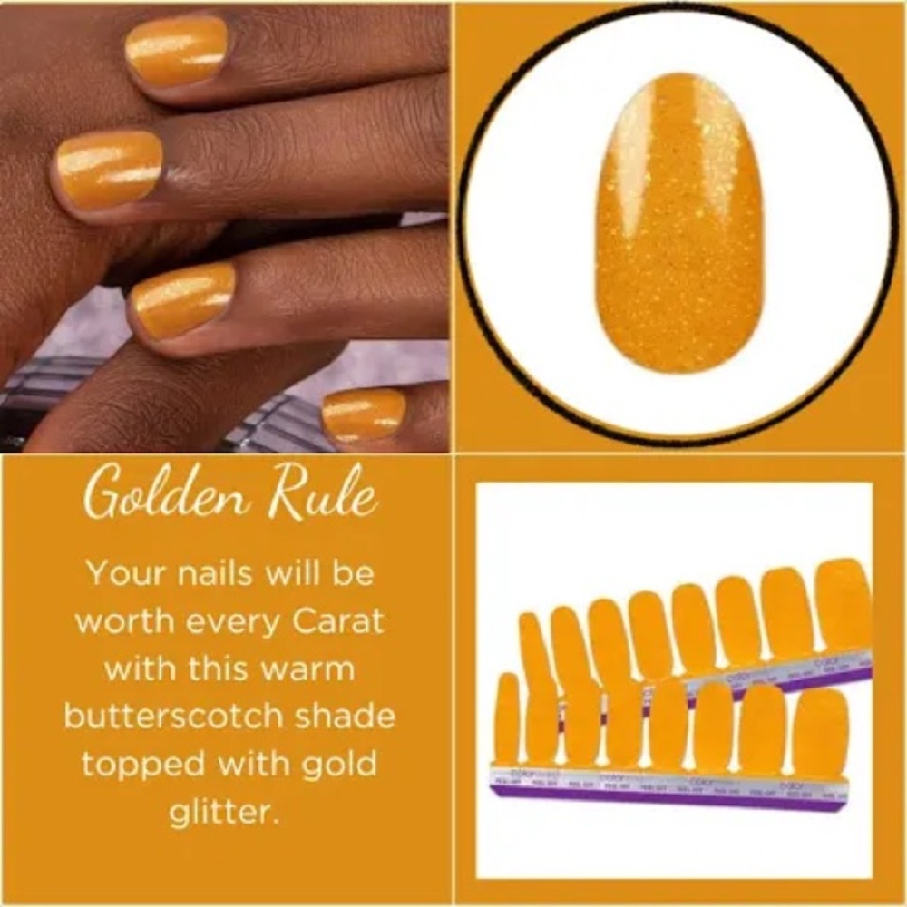 Color Street Golden Rule Butterscotch with Gold Glitter Press-On Nails